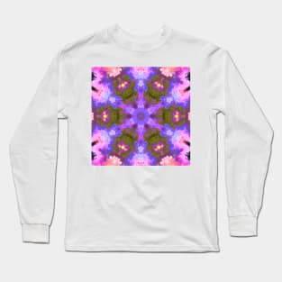 Psychedelic Kaleidoscope Flower Blue Purple and Pink Long Sleeve T-Shirt